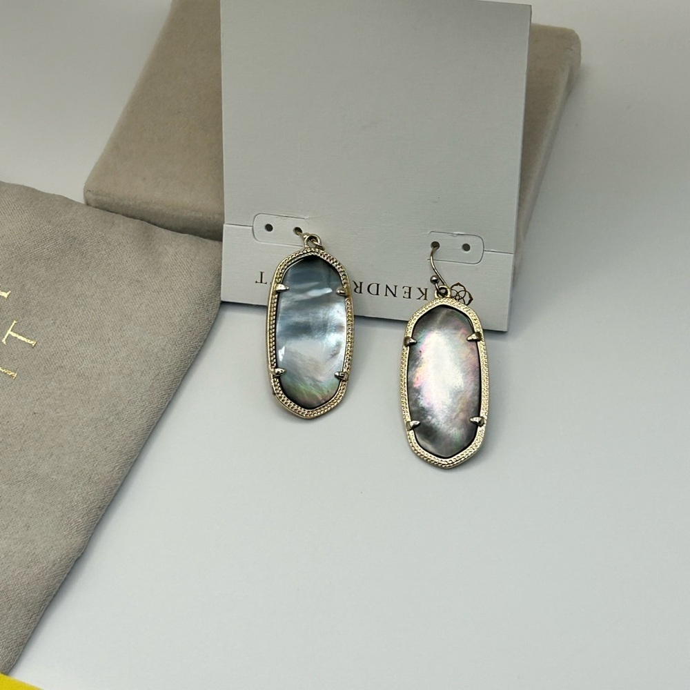Kendra Scott Elle Earrings Black Iridescent 1.5" Drop & Pouch - Picture 8 of 10